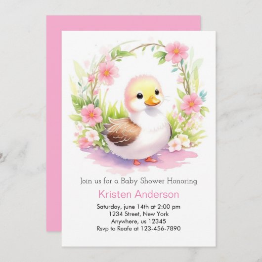 Duckling Wildblume Girl Babydusche Einladung (Vorne/Hinten)