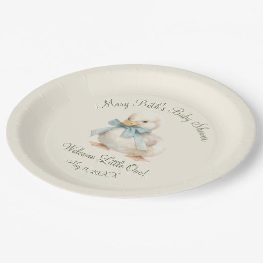 Duckling with Ribbon Baby Shower Paper Pappteller (Schrägansicht)