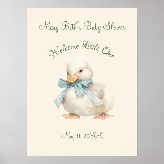 Duckling with Ribbon Baby Shower Welcome Sign Poster (Vorne)
