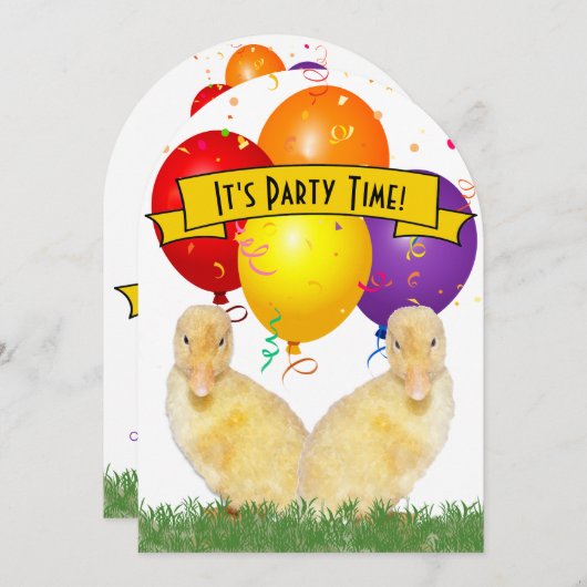Ducklings Balloons Kinder Geburtstagsparty Einladung (Vorne/Hinten)