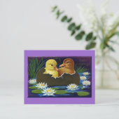 Ducklings in Eggshell Boat with Water Lilis Postkarte (Stehend Vorderseite)