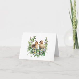 Ducklings mit Daisies und Purple Flowers BLANK Karte