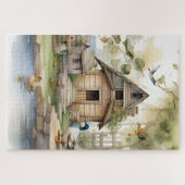 Ducks Country Garden Pond Scene Wasserfarbe 1 Puzzle (Horizontal)