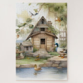 Ducks Country Garden Pond Scene Wasserfarbe 1 Puzzle (Vertikal)