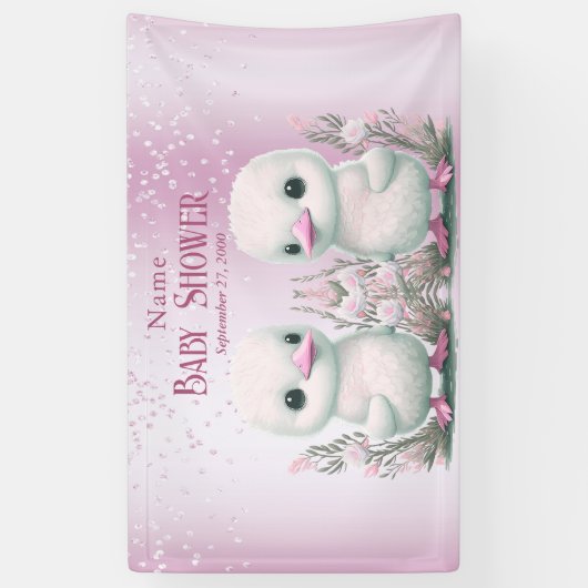 Ducks Ducks Pink Floral Baby Dusche Willkommen Banner (Vertikal)