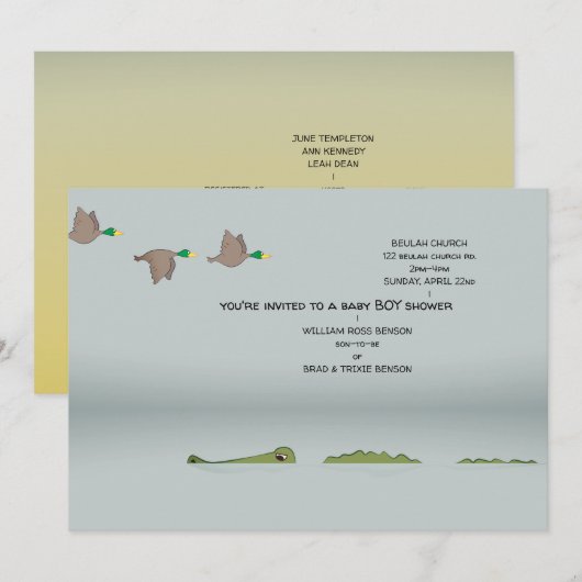 Ducks & Gator Cartoon Kinderdusche Einladung (Vorne/Hinten)