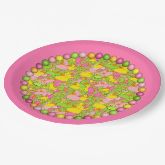 Ducks-n-Dots-Style-2-Rosa-PAPIERPLATE Pappteller (Schrägansicht)