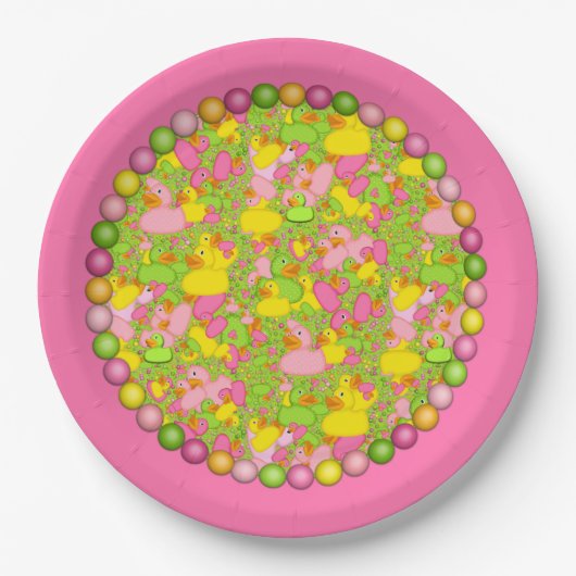 Ducks-n-Dots-Style-2-Rosa-PAPIERPLATE Pappteller (Vorderseite)