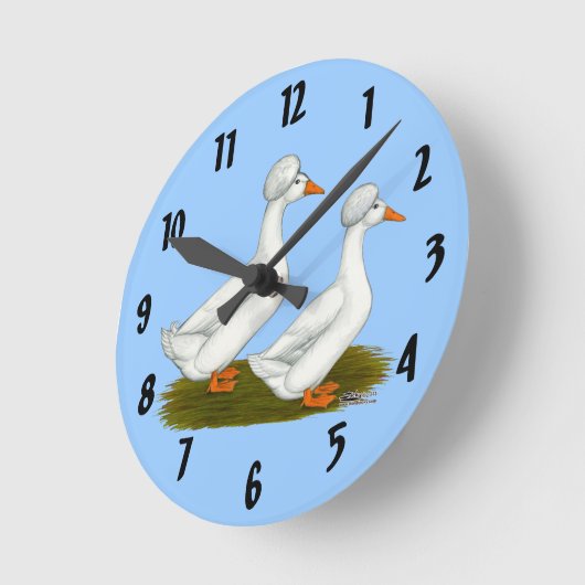 Ducks:  White Crested Runde Wanduhr (Winkel)