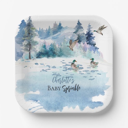 Ducks Woodland Forest Nature Baby Sprinkle Pappteller (Vorderseite)