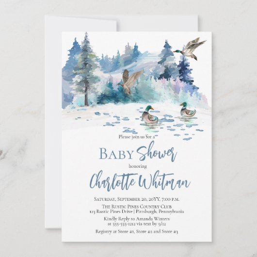 Ducks Woodland Forest Nature Boy Babydusche Einladung (Vorderseite)