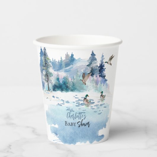 Ducks Woodland Forest Nature Boy Babydusche Pappbecher (Vorderseite)