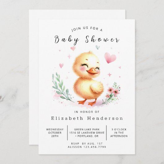 Ducksäckchen-Dusche mit Aquarell Einladung (Vorne/Hinten)