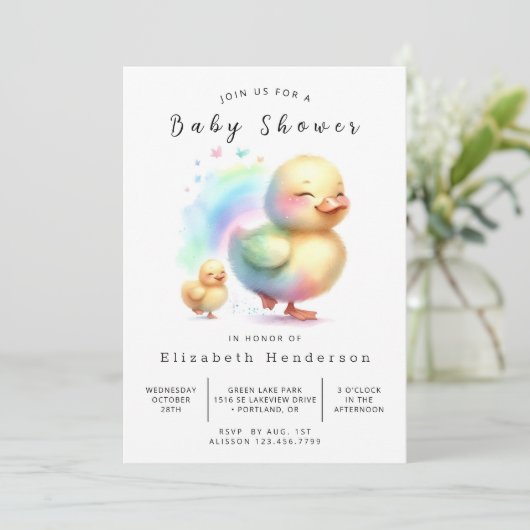 Ducksäckchen-Dusche mit Aquarell Einladung (Stehend Vorderseite)