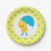 Ducky mit Umbrella Baby Dusche Pappteller (Vorderseite)