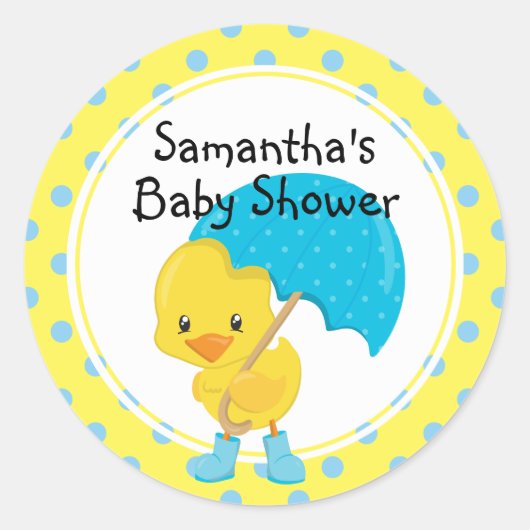 Ducky mit Umbrella Baby Dusche Runder Aufkleber (Vorderseite)