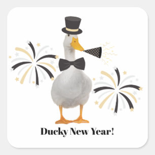 Ducky New Year Quadratischer Aufkleber