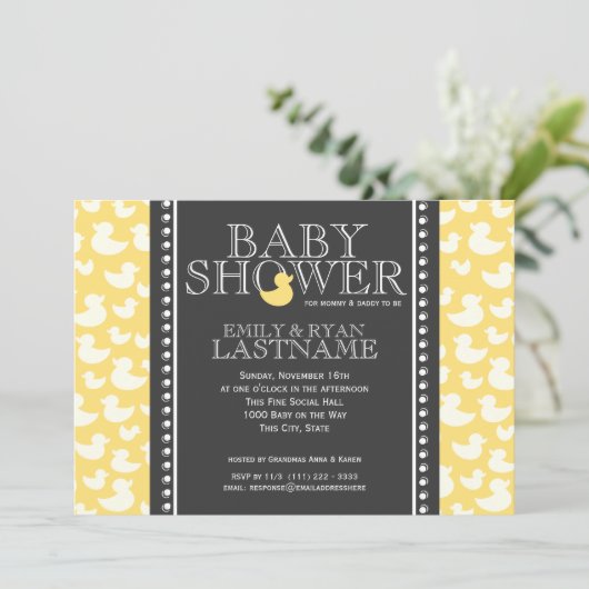 Ducky Pattern Babydusche Einladung (Stehend Vorderseite)