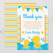 Ducky Polka Dot Babydusche aus Gelb & Blau Dankeskarte (Vorne/Hinten)