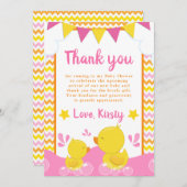 Ducky Polka Dot Babydusche aus Gelb und Rosa Gummi Dankeskarte (Vorne/Hinten)