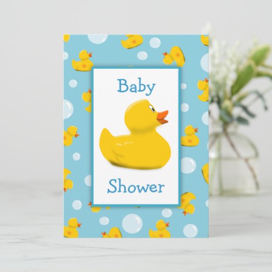 Ducky und Blasen-Thema-GummiBabyparty Einladung (Stehend Vorderseite)