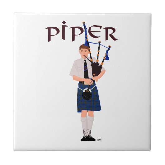 Dudelsackpfeifer - Blauer Kilt Fliese (Vorderseite)