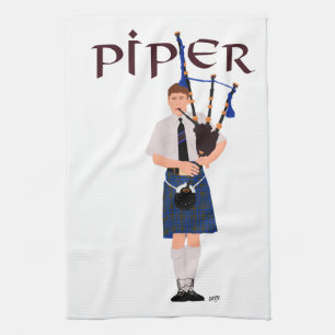 Dudelsackpfeifer - Blauer Kilt Geschirrtuch