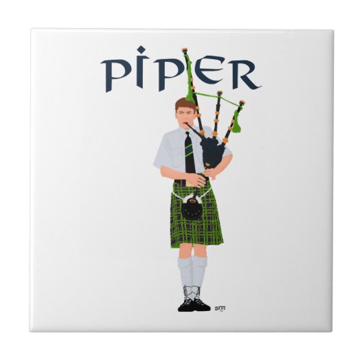 Dudelsackpfeifer - Grüner Kilt Fliese (Vorderseite)