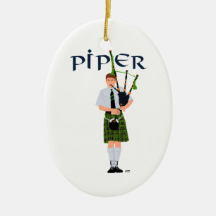 Dudelsackpfeifer - Grüner Kilt Keramik Ornament