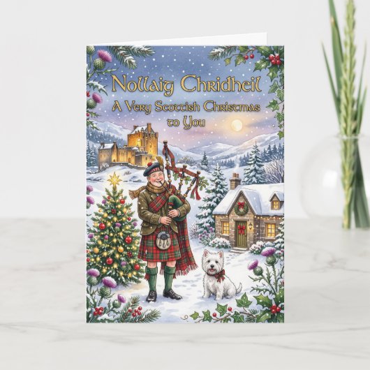 Dudelsackpfeifer Highland-Weihnachtskarte Karte (Vorderseite)