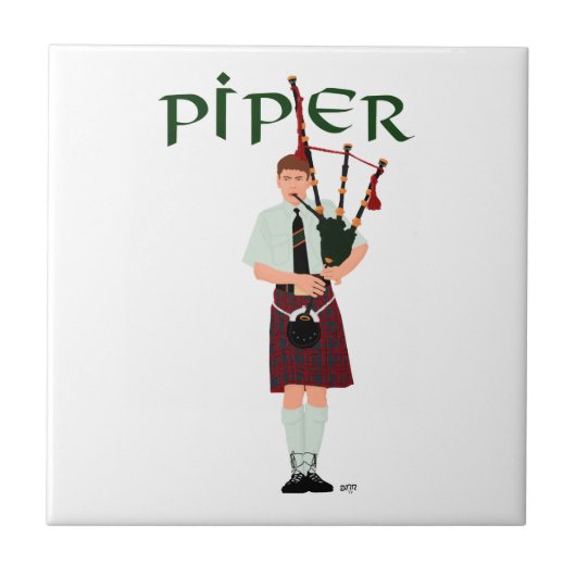 Dudelsackpfeifer - Rotes Kilt Fliese (Vorderseite)