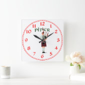 Dudelsackspieler - roter Kilt Quadratische Wanduhr (Zuhause)