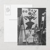 Dudley Hardy malt ein Poster Postkarte (Vorne/Hinten)
