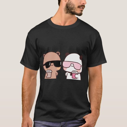 Dudu Bear und Bubu Panda, mit Kaffeemaschine, zusa T-Shirt (Vorderseite)