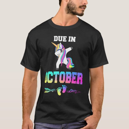 Due Date October Unicorn Women Pregnancy Announcem T-Shirt (Vorderseite)