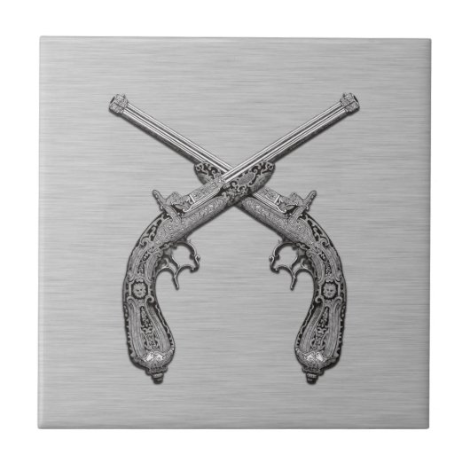 Dueling Antique Guns Grau Fliese (Vorderseite)