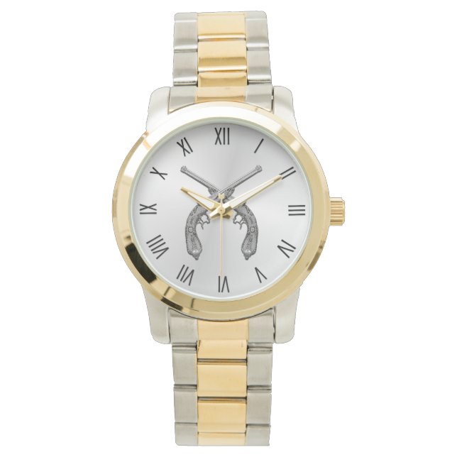 Dueling Pistols Silver Roman Numerals Armbanduhr (Vorderseite)