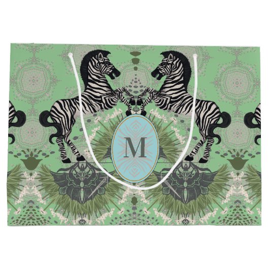 Dueling Zebra Monogram Große Geschenktüte (Rückseite)
