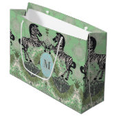 Dueling Zebra Monogram Große Geschenktüte (Vorderseite Schrägansicht)
