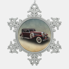 Duesenberg (Duesy) vorbildliches J Klassiker-Auto Schneeflocken Zinn-Ornament