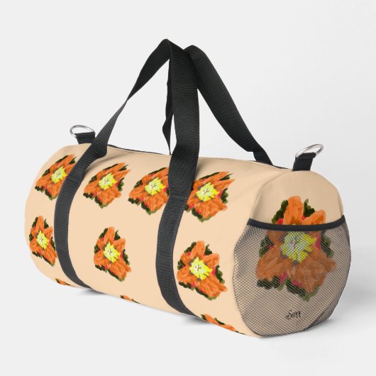 Duffelbeutel: orange gelbe Blume Duffle Bag (Rechte Ecke)