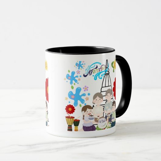 Duftende Blumenspritzer schwarz & weiß Tasse (VorderseiteRechts)
