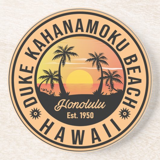 Duke Kahanamoku Beach Hawaii Retro Palm Trees 60er Getränkeuntersetzer (Vorne)