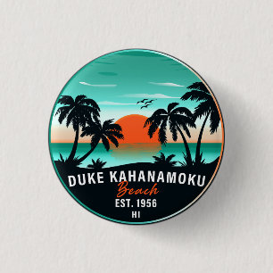 Duke Kahanamoku Beach Hawaii Retro Sunset Souvenir Button