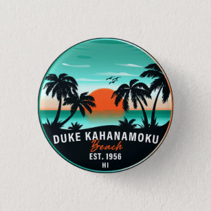 Duke Kahanamoku Beach Hawaii Retro Sunset Souvenir Button