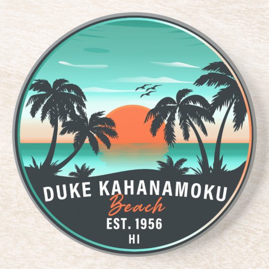 Duke Kahanamoku Beach Hawaii Retro Sunset Souvenir Getränkeuntersetzer (Vorne)