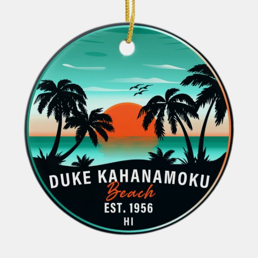 Duke Kahanamoku Beach Hawaii Retro Sunset Souvenir Keramik Ornament (Vorne)