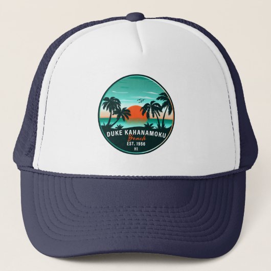 Duke Kahanamoku Beach Hawaii Retro Sunset Souvenir Truckerkappe (Vorderseite)