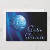 Dulce Dieciséis Disco Ball Azul Fiesta  Einladung (Vorderseite)