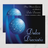 Dulce Dieciséis Disco Ball Azul Fiesta  Einladung (Vorne/Hinten)